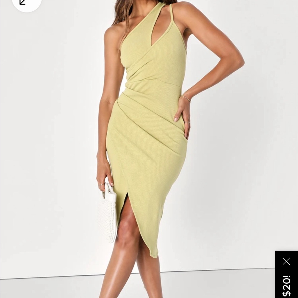 Lulu’s Lime Green Ribbed Asymmetrical One-Shoulder Dress